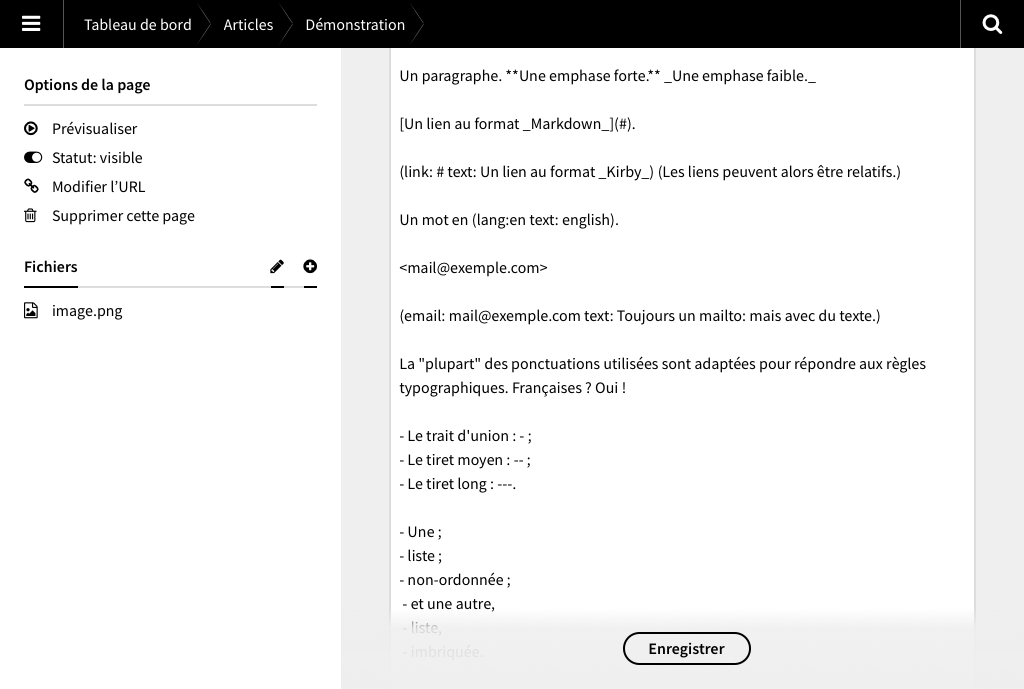 Un exemple des syntaxes supplémentaires possible pour enrichir les contenus.